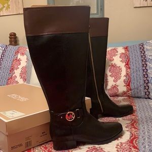 Michael Kors wide shaft black with brown trim boots.